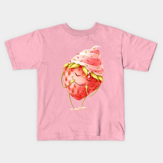 Strawberry with ice cream Kids T-Shirt by Anastasiya Girsova